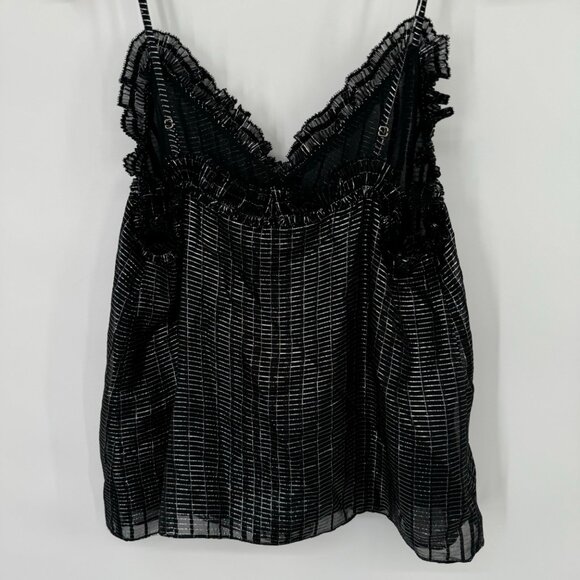 Rebecca Taylor Black silver Metallic Ruffle Camisole sleeveless Top Size 4 - Picture 9 of 9